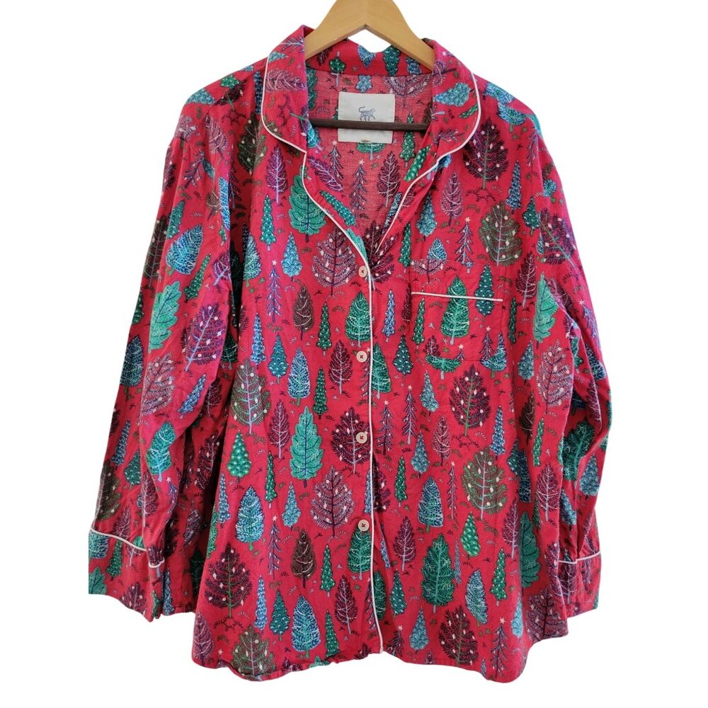 Printfresh Red Holiday Tree-Print Cotton Pajama Top